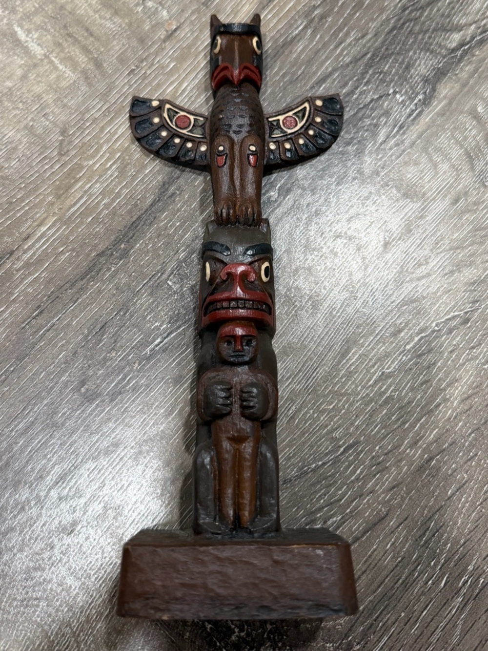 Thunderbird & Bear Totem Pole Wood Statue 8.5 height